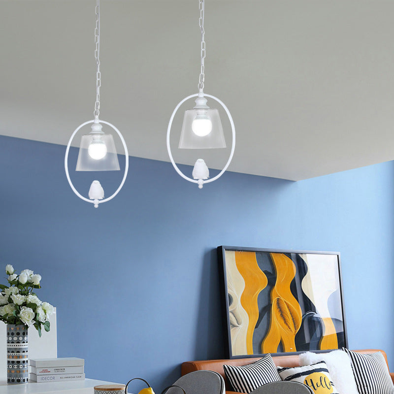 Nordic Metal 1-Head Oval Hanging Lamp Kit With Clear Glass Shade - White/Black Pendant Ceiling Light