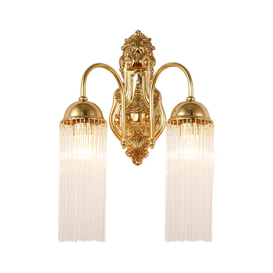 Modern Gold Wall Sconce Lamp With Clear Crystal & Metal Gooseneck Arm - Tubular Corridor Lighting