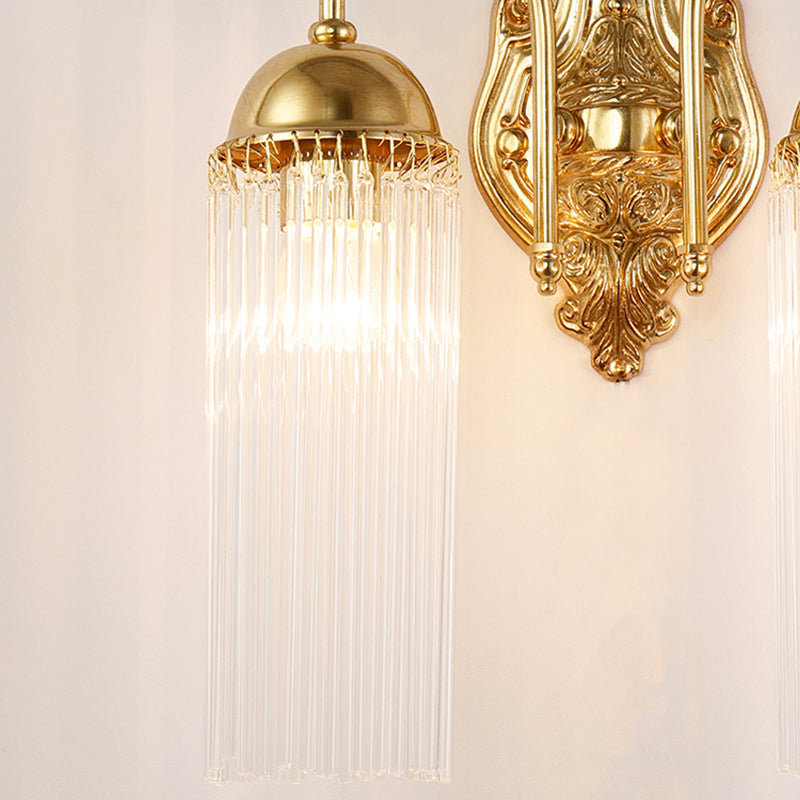 Modern Gold Wall Sconce Lamp With Clear Crystal & Metal Gooseneck Arm - Tubular Corridor Lighting