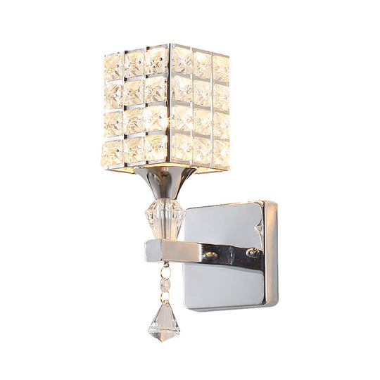 Clear Crystal And Metal Cubic Shade Wall Sconce: Modern Stylish 1 Light Fixture (Silver/Gold) For