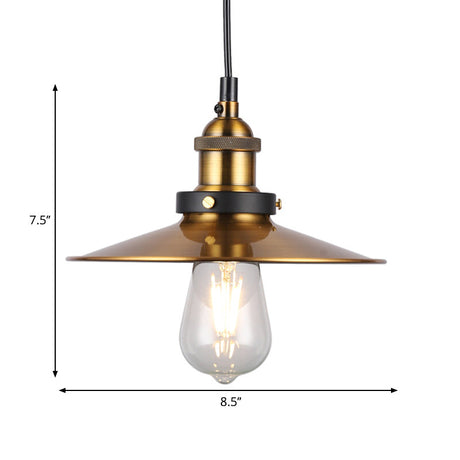 Industrial Style Barn Shade Metal Suspension Light - Adjustable Hanging Ceiling Fixture With Brass