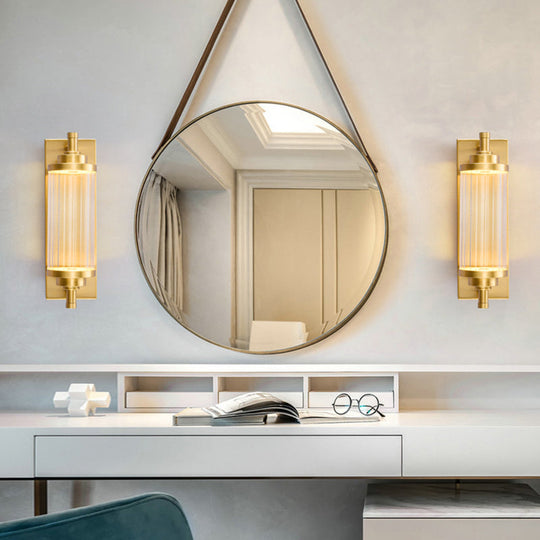 Modern Gold Metal Led Crystal Vanity Sconce - Wall Mounted Mirror Front For Bath