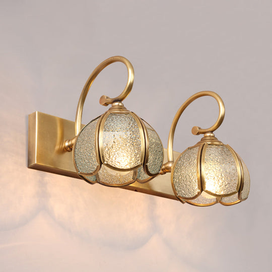 Mid-Century Style Brass Vanity Sconce With Glass Shade For Bathroom Lighting Gold