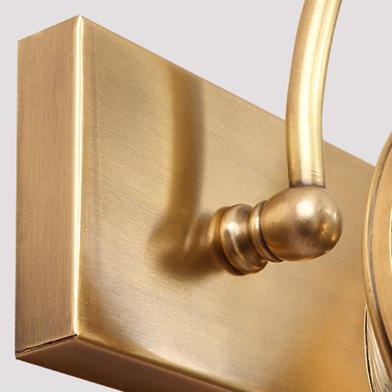 Mid-Century Style Brass Vanity Sconce With Glass Shade For Bathroom Lighting