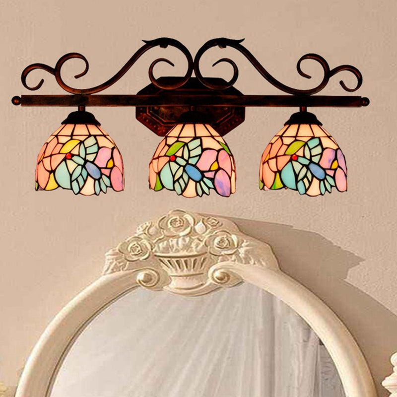 Tiffany Vanity Lamps - Vintage 3-Light Sconce With Multi-Color Glass Shade For Bathroom