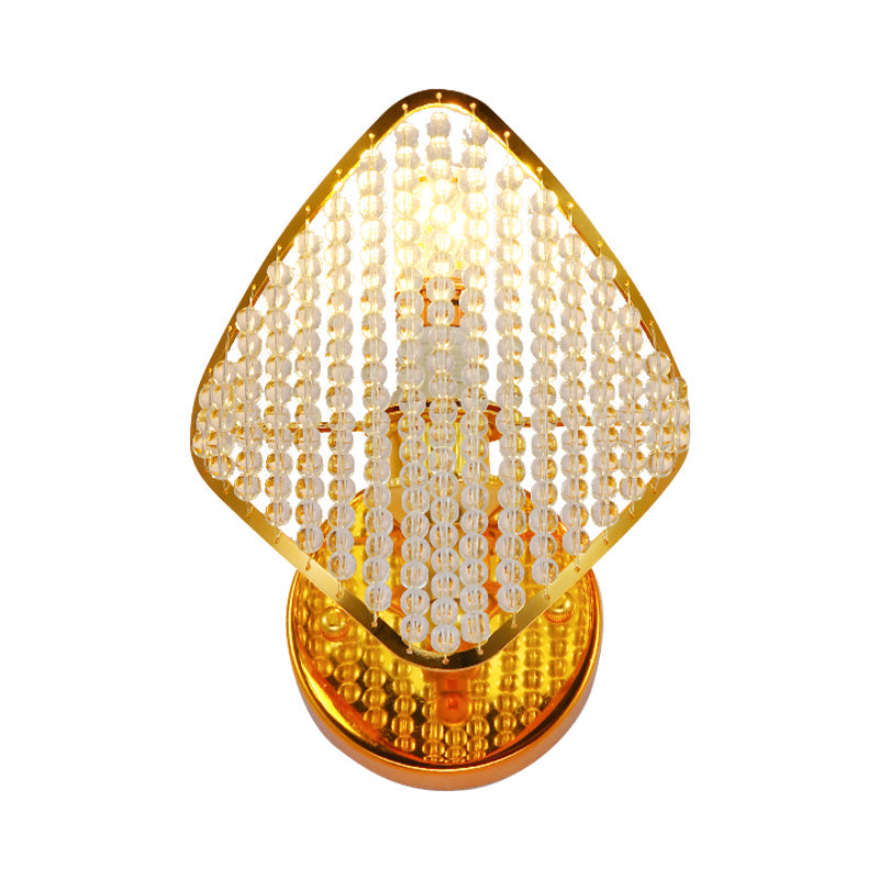 Golden Rhombus Wall Light Fixture With Clear Crystal Beads - Modern & Stylish