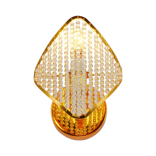 Golden Rhombus Wall Light Fixture With Clear Crystal Beads - Modern & Stylish