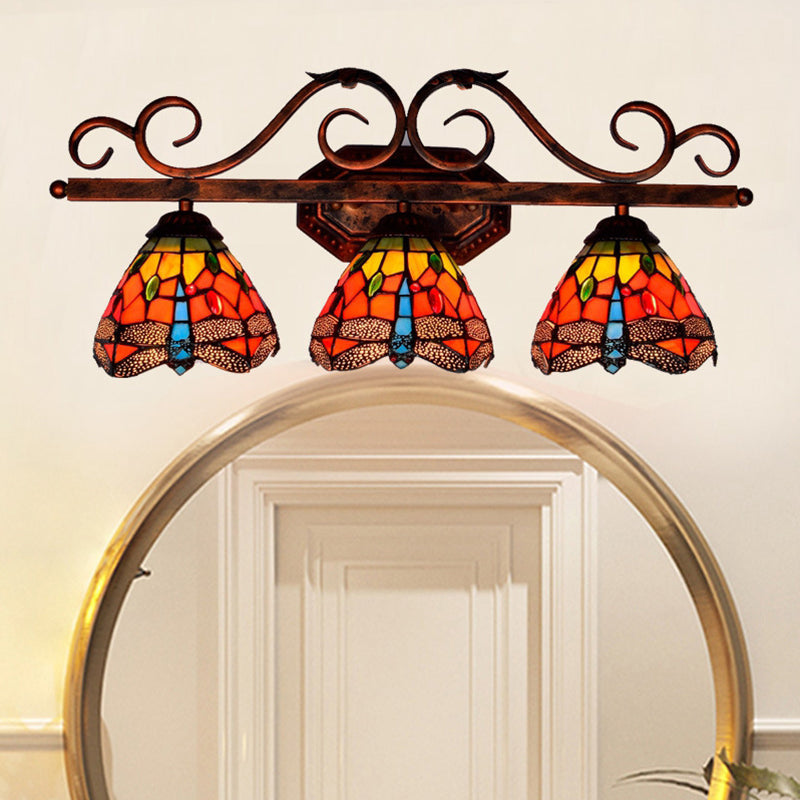 Vintage Tiffany-Style Dragonfly Vanity Lights: Colorful Over-Mirror Fixtures Multi-Color