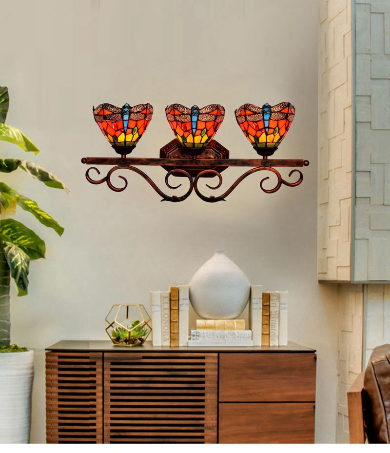 Vintage Tiffany-Style Dragonfly Vanity Lights: Colorful Over-Mirror Fixtures
