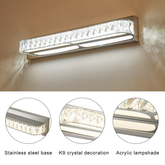 Stainless Steel Bathroom Vanity Sconces With Crystal Embedded Mirror Lights