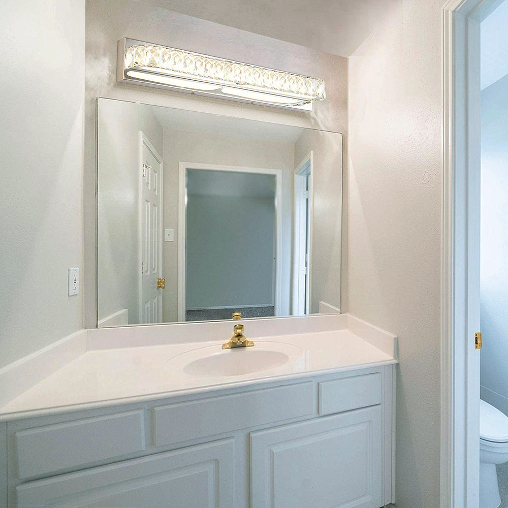 Stainless Steel Bathroom Vanity Sconces With Crystal Embedded Mirror Lights