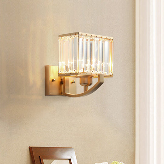 Modern Black/Gold Rectangle Wall Mount Sconce Light With Clear Crystal For Bedroom - 7/18 W Gold / 7