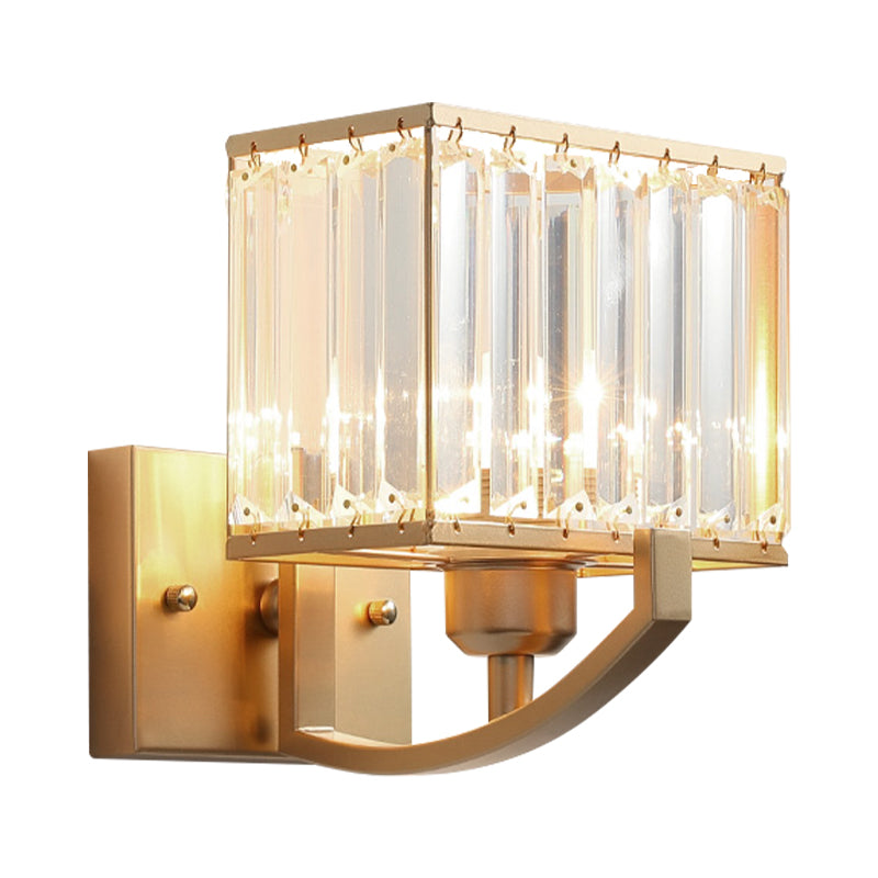 Modern Black/Gold Rectangle Wall Mount Sconce Light With Clear Crystal For Bedroom - 7/18 W