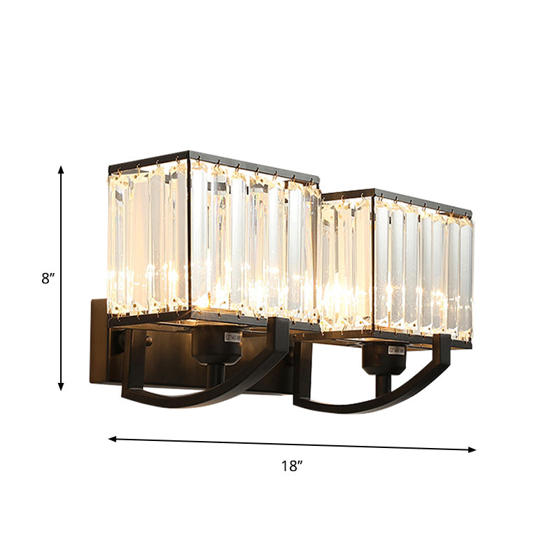 Modern Black/Gold Rectangle Wall Mount Sconce Light With Clear Crystal For Bedroom - 7/18 W