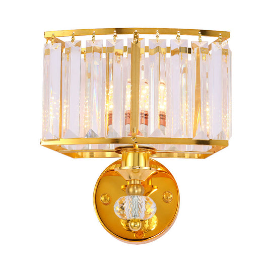 Golden Metal Wall Sconce Light With Clear Crystal Accents - Modern 1 Head Design