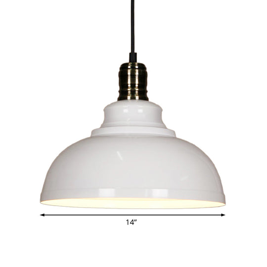 Industrial Style Metallic Pendant Ceiling Light - 12’/14’/16’ Dia 1 Bowl Shade Black/White Inner