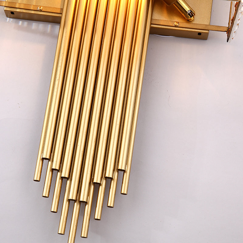 Modern Clear Crystal Wall Sconce With 2 Golden Lights For Bedside - 14.5/16.5 W Rectangular Lighting