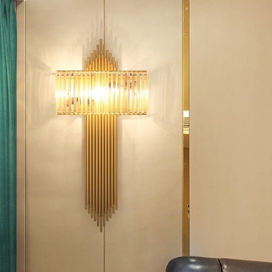 Modern Clear Crystal Wall Sconce With 2 Golden Lights For Bedside - 14.5/16.5 W Rectangular Lighting