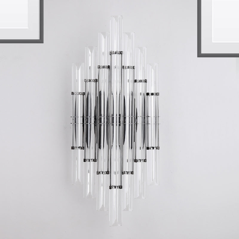 Modernist Tubular Wall Lighting With Clear Crystal 2 Lights Chrome Finish - Living Room Fixture