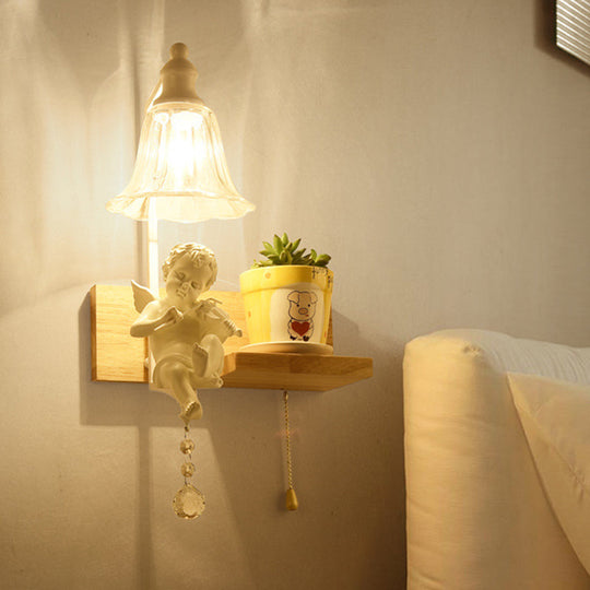 Loft Style Clear Glass Bell Shade Wall Sconce - Bedside Mounted Light With Angle Design