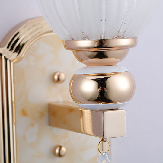 Country Style Frosted Glass Floral Wall Sconce Lamp - Gold Finish Lighting Fixture For Corridor