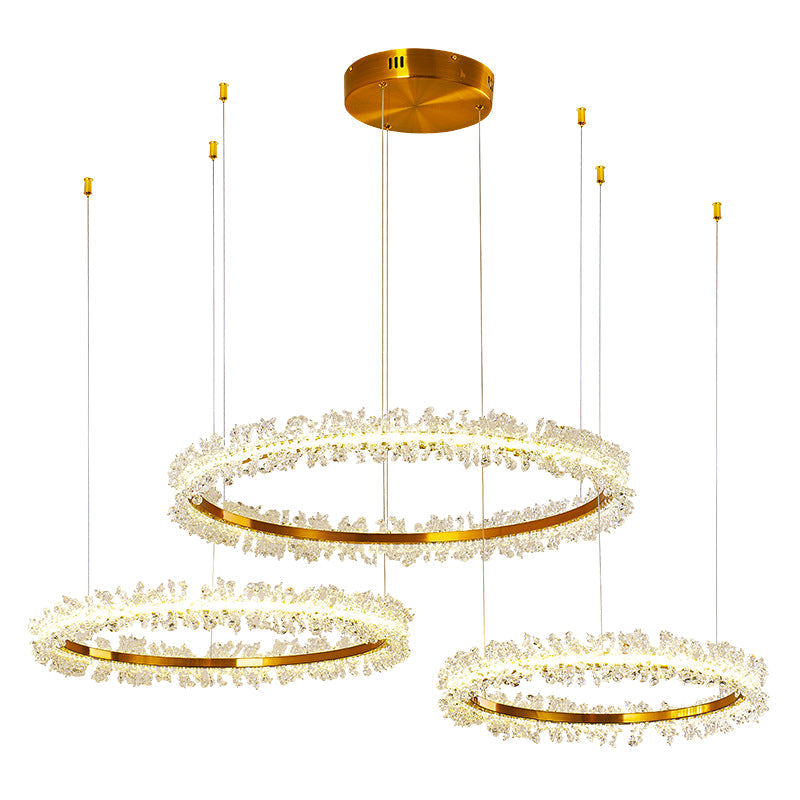Stylish Ring Pendant Chandelier With Led Flower Crystal Light - Elegant Gold Living Room Fixture
