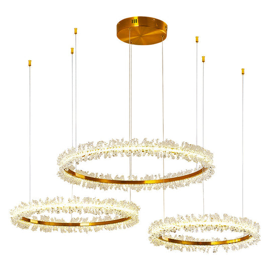 Stylish Ring Pendant Chandelier With Led Flower Crystal Light - Elegant Gold Living Room Fixture
