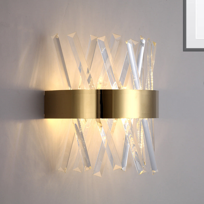 Contemporary Led Gold Sconce Light With Clear Crystal Prism For Bedroom