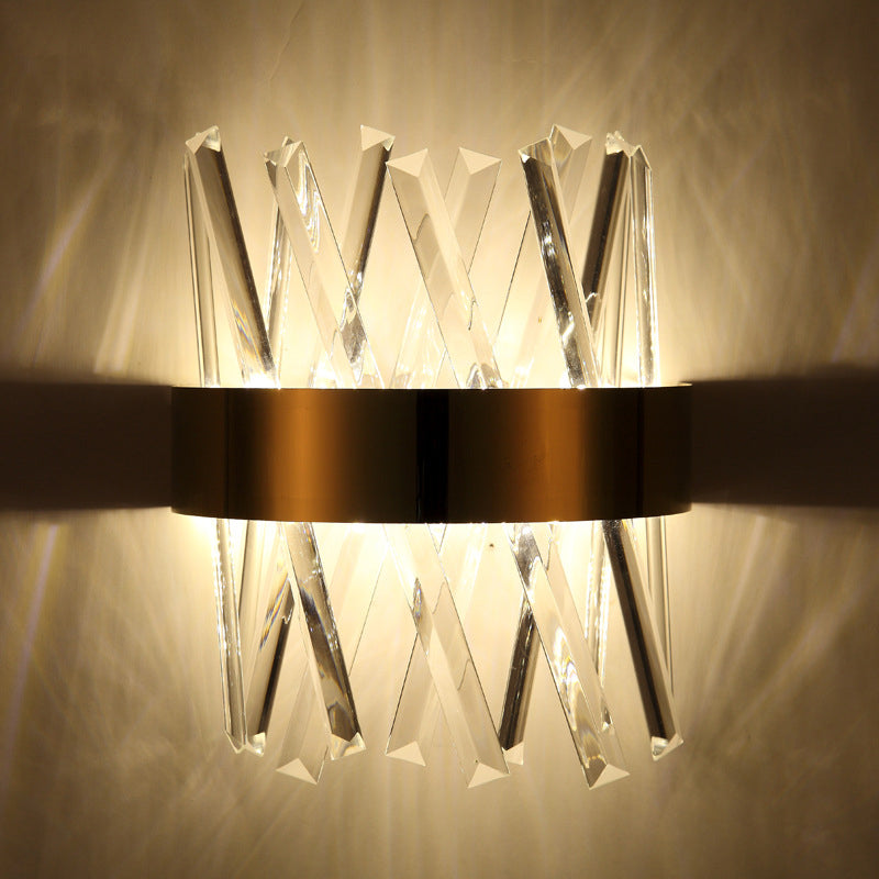 Contemporary Led Gold Sconce Light With Clear Crystal Prism For Bedroom
