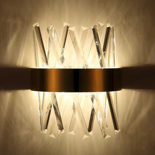 Contemporary Led Gold Sconce Light With Clear Crystal Prism For Bedroom