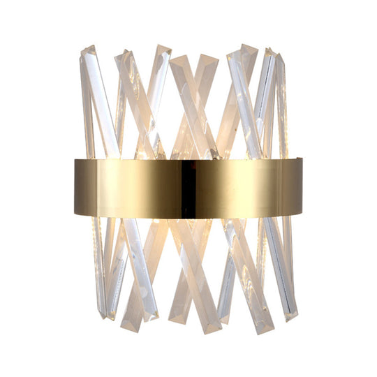 Contemporary Led Gold Sconce Light With Clear Crystal Prism For Bedroom