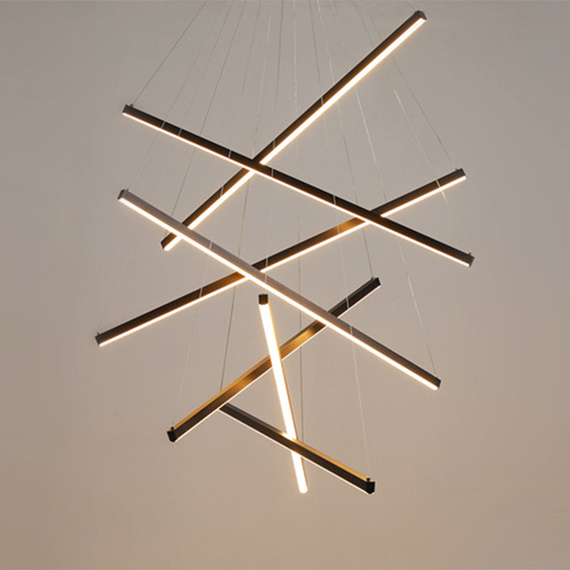 Minimalist Black Led Chandelier: Stylish Metal Suspension Lamp For Lobby 7 / Warm