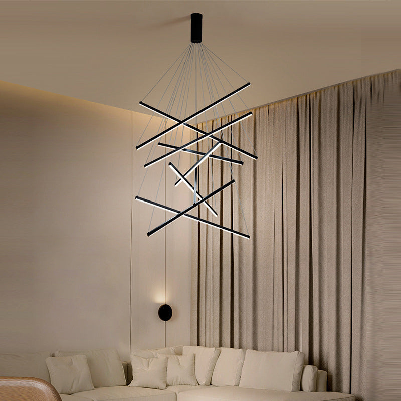 Black Sticks Led Chandelier Light Novelty Minimalist Metal Suspension Lamp For Lobby