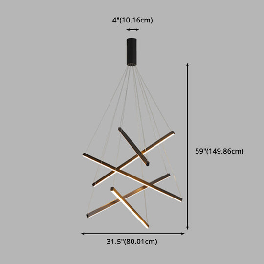 Minimalist Black Led Chandelier: Stylish Metal Suspension Lamp For Lobby