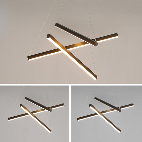 Black Sticks Led Chandelier Light Novelty Minimalist Metal Suspension Lamp For Lobby