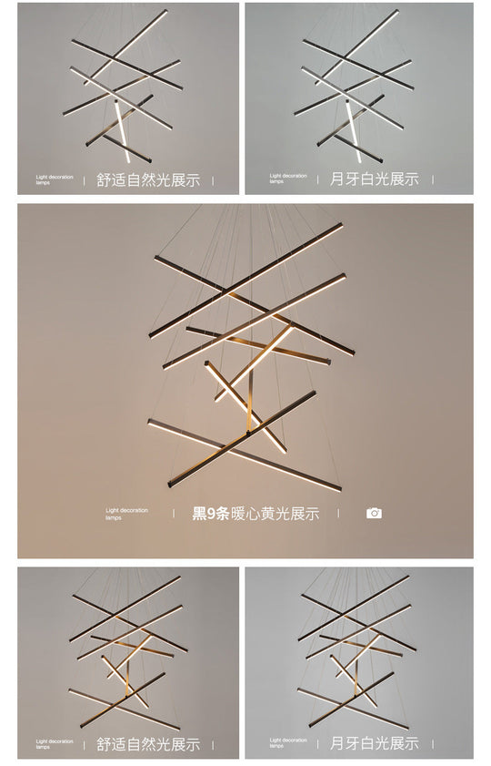 Black Sticks Led Chandelier Light Novelty Minimalist Metal Suspension Lamp For Lobby
