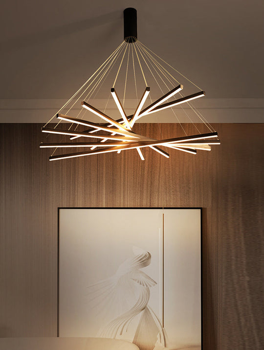 Minimalist Black Led Chandelier: Stylish Metal Suspension Lamp For Lobby