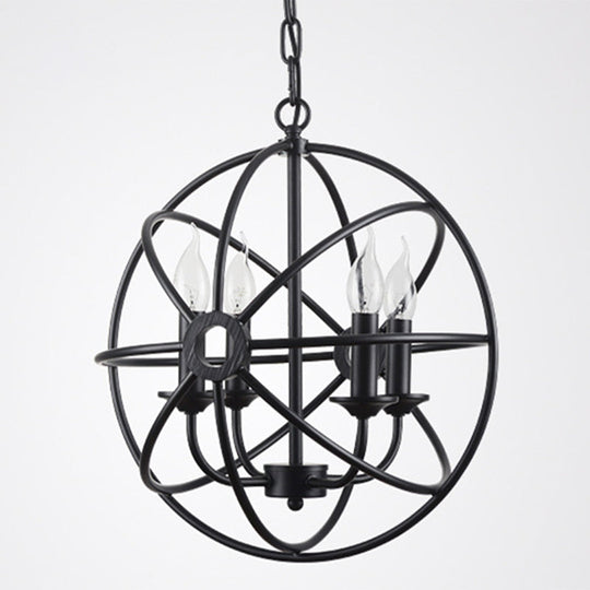 Industrial Metal Caged Pendant Chandelier With Interlinked Rings - 4 Lights For Living Room