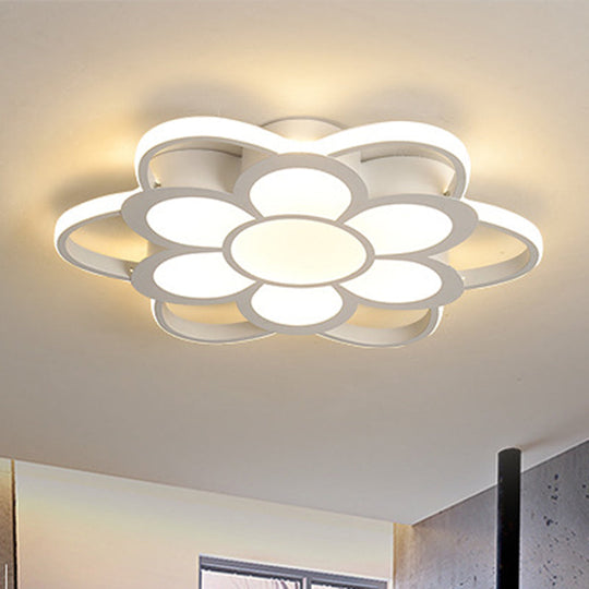 Warm/White/3 Color Led Crystal Flush Light - Simple White Floral Living Room Mount Lamp Multiple