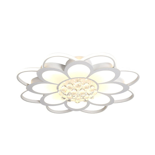Warm/White/3 Color Led Crystal Flush Light - Simple White Floral Living Room Mount Lamp Multiple