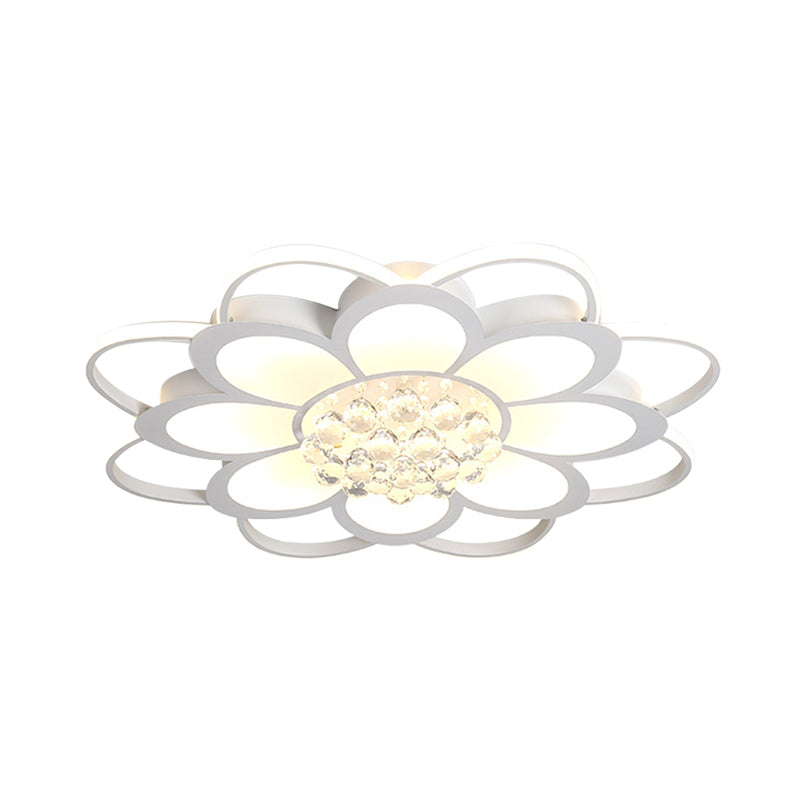 Warm/White/3 Color Led Crystal Flush Light - Simple White Floral Living Room Mount Lamp Multiple