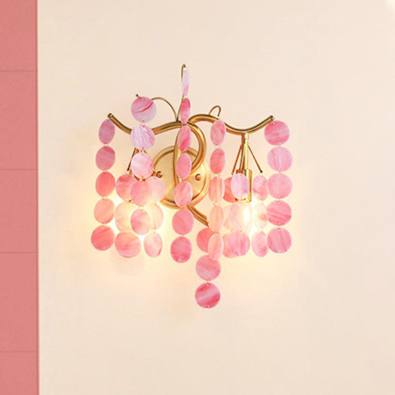 Modern Branch Design Bedroom Wall Lamp - Blue/Pink Glass 2 Lights Open Bulb