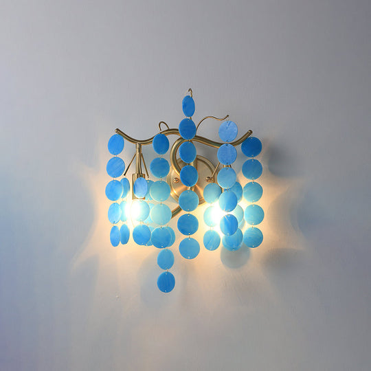 Modern Branch Design Bedroom Wall Lamp - Blue/Pink Glass 2 Lights Open Bulb