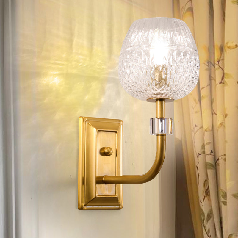 Contemporary Gold Finish Dome Foyer Wall Sconce With Clear Lattice Glass 1 /