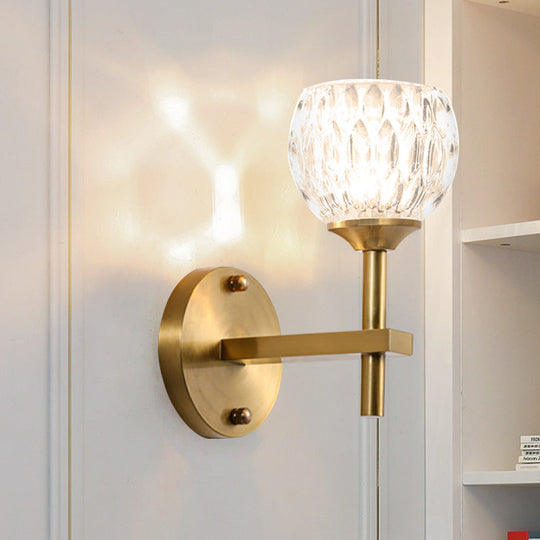 Modern Black And Gold Wall Light With Clear Dimpled Glass For Living Room