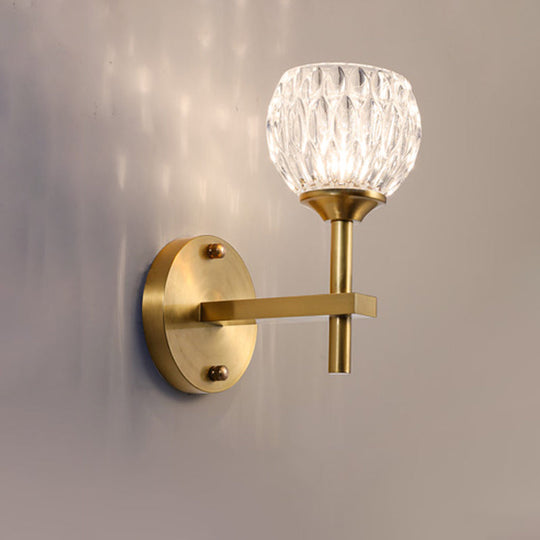 Modern Black And Gold Wall Light With Clear Dimpled Glass For Living Room