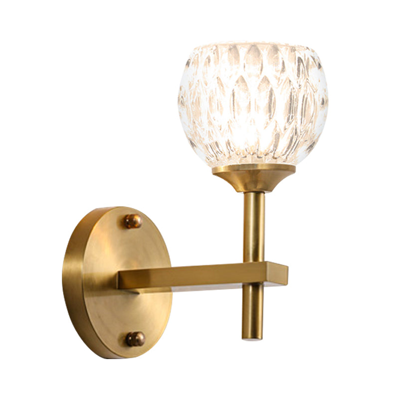 Modern Black And Gold Wall Light With Clear Dimpled Glass For Living Room