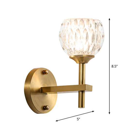 Modern Black And Gold Wall Light With Clear Dimpled Glass For Living Room