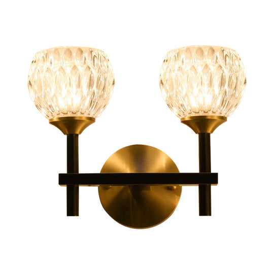 Modern Black And Gold Wall Light With Clear Dimpled Glass For Living Room