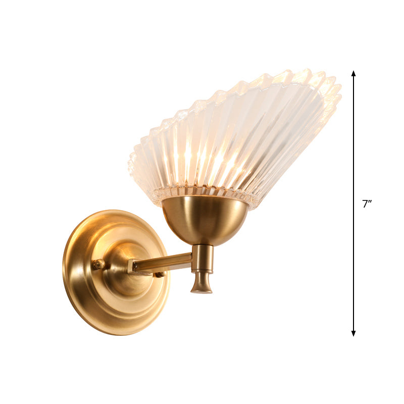 Gold Finish Shell-Shape Bedside Wall Mount Light With Frosted Glass - Contemporary Style Lamp